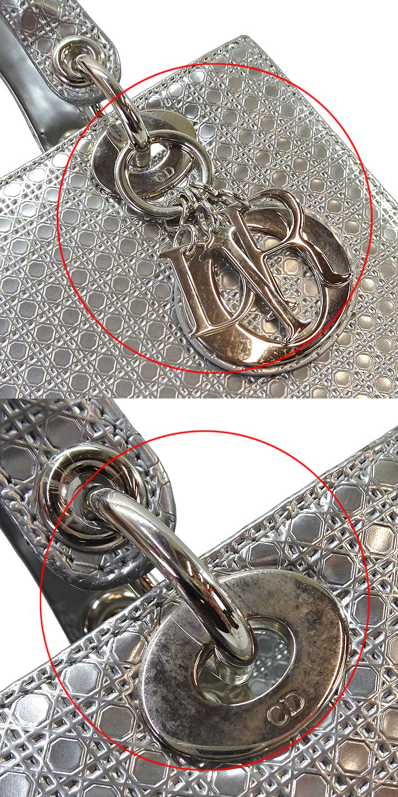 [Pre-loved] Dior Shoulder bag Lady Dior Micro Cannage Medium Hand 2wayMetallic Silver Patent Enamel Leather Silver HW[USED SA][Authentic]