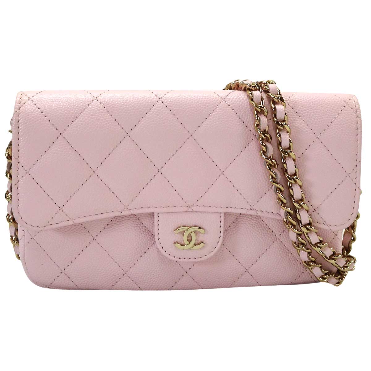 [Pre-loved] CHANEL Shoulder bag Chain Matelasse COCO Phone CaseBaby Pink Graind Calf(Caviarskin) Champagne Gold HW AP2096[LIKE NEW][Authentic]