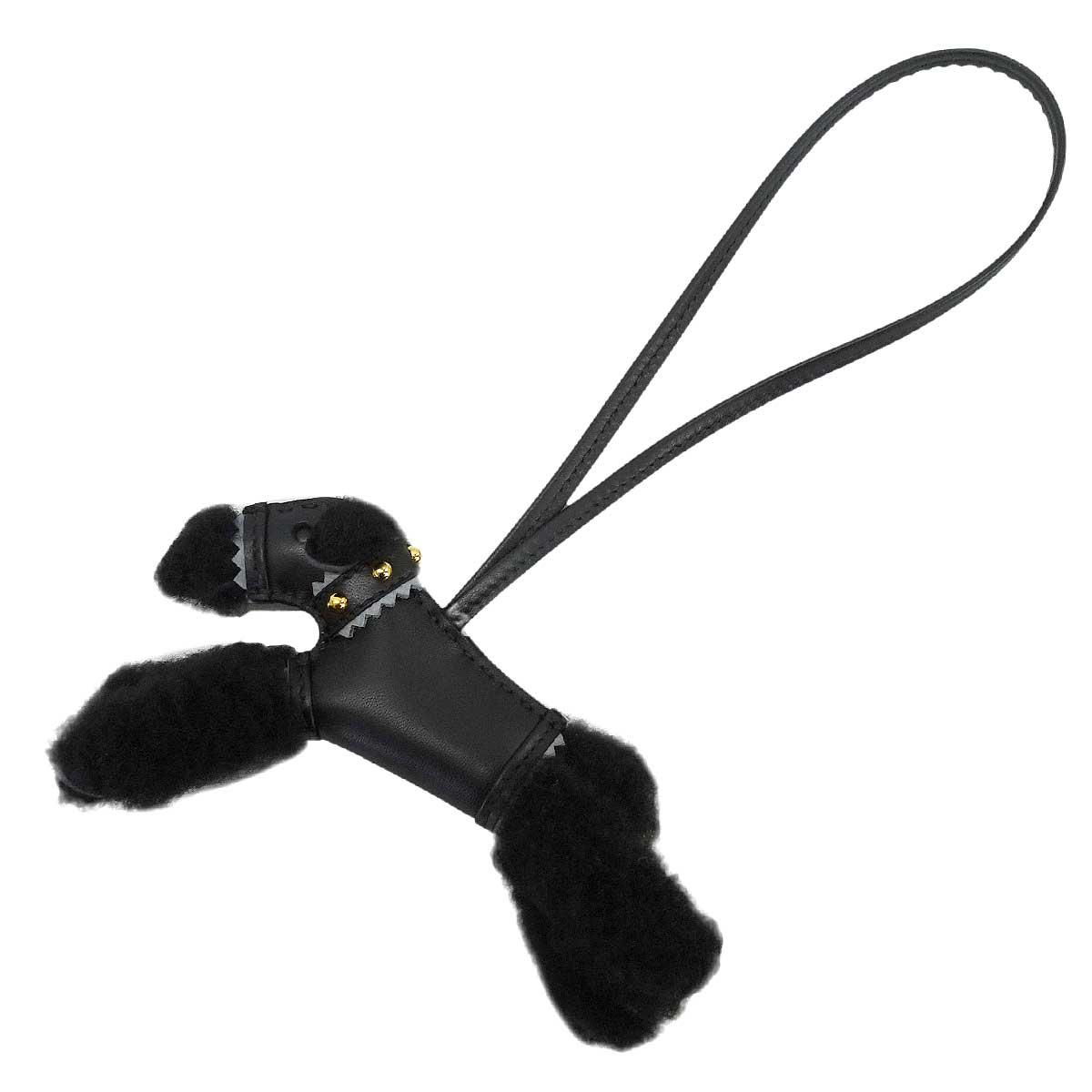 HERMES bag charm Buddy with Studs Collar Noir (Black)/Gris Pantin Mouton/Agneau Milo Gold HW Stamp K[BRAND NEW][Authentic]