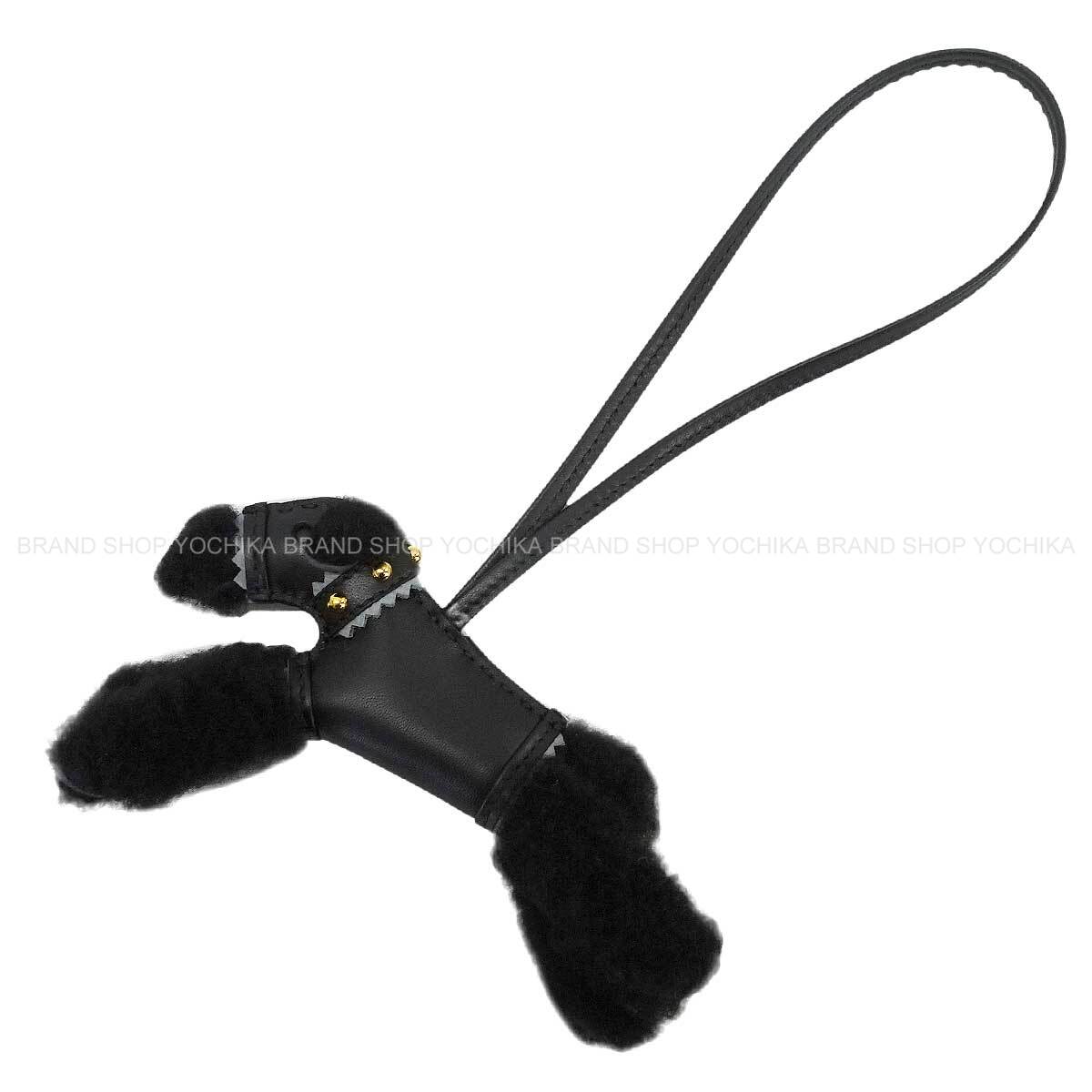 HERMES bag charm Buddy with Studs Collar Noir (Black)/Gris Pantin Mouton/Agneau Milo Gold HW Stamp K[BRAND NEW][Authentic]