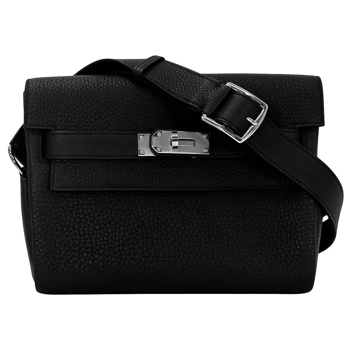 [Pre-loved] HERMES Shoulder bag Kelly Messenger 24 PM Noir (Black) Veau Togo Silver HW Stamp K[LIKE NEW][Authentic]