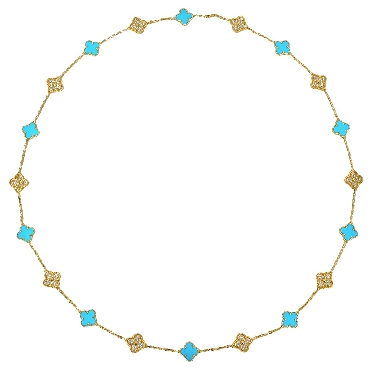 [Pre-loved] Van Cleef & Arpels necklace Vintage Alhambra 20 motif Turquoise K18YG/Pave Diamonds VCARP2V200[LIKE NEW][Authentic]