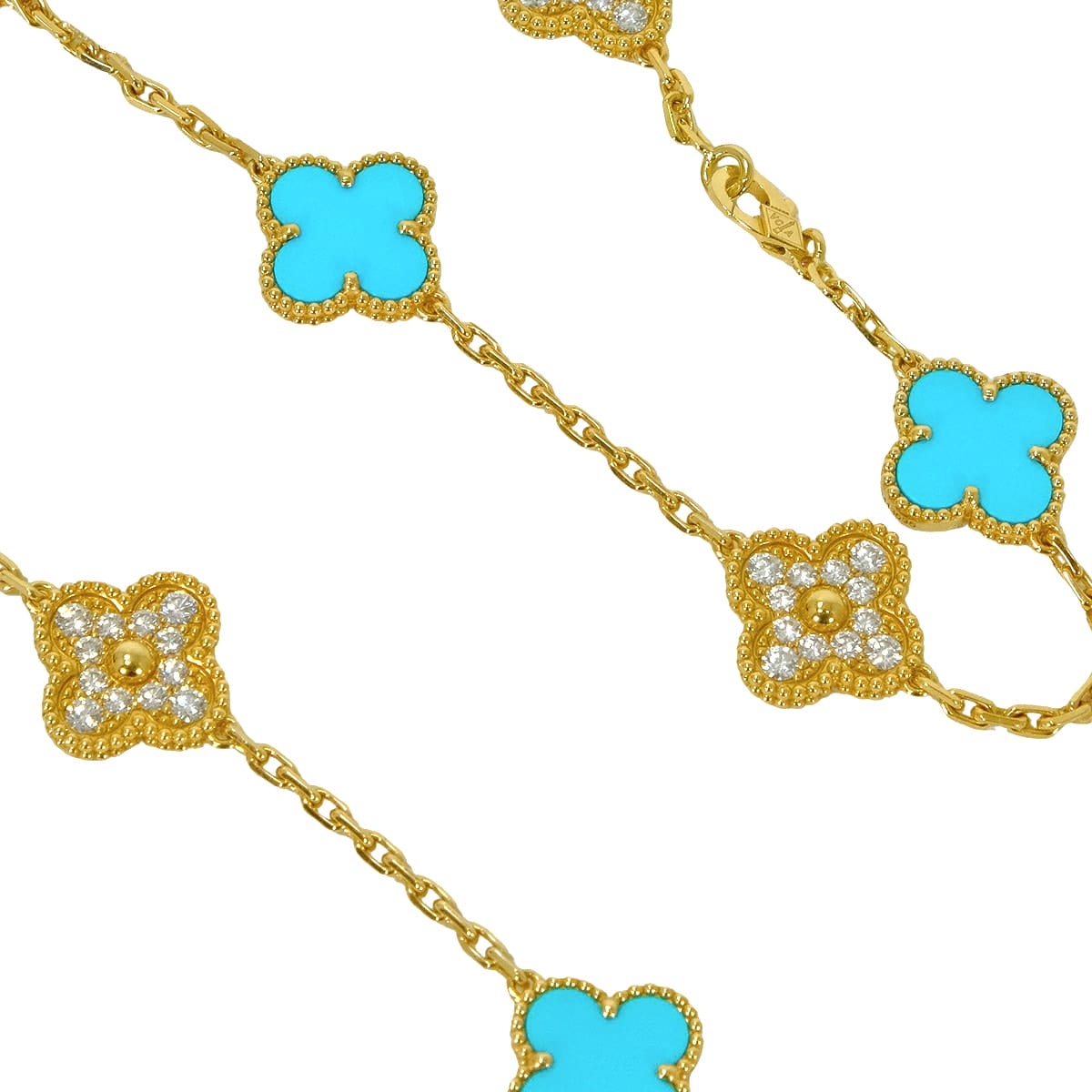 [Pre-loved] Van Cleef & Arpels necklace Vintage Alhambra 20 motif Turquoise K18YG/Pave Diamonds VCARP2V200[LIKE NEW][Authentic]