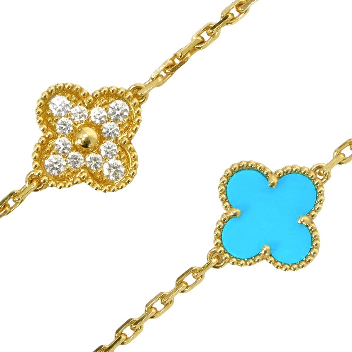 [Pre-loved] Van Cleef & Arpels necklace Vintage Alhambra 20 motif Turquoise K18YG/Pave Diamonds VCARP2V200[LIKE NEW][Authentic]