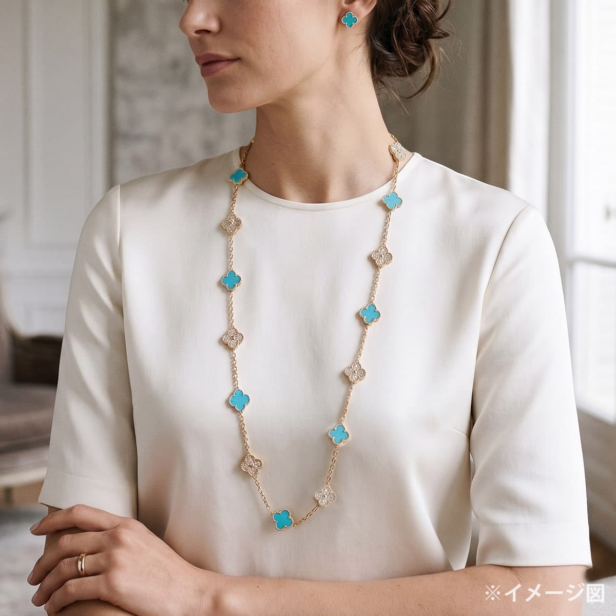 [Pre-loved] Van Cleef & Arpels necklace Vintage Alhambra 20 motif Turquoise K18YG/Pave Diamonds VCARP2V200[LIKE NEW][Authentic]