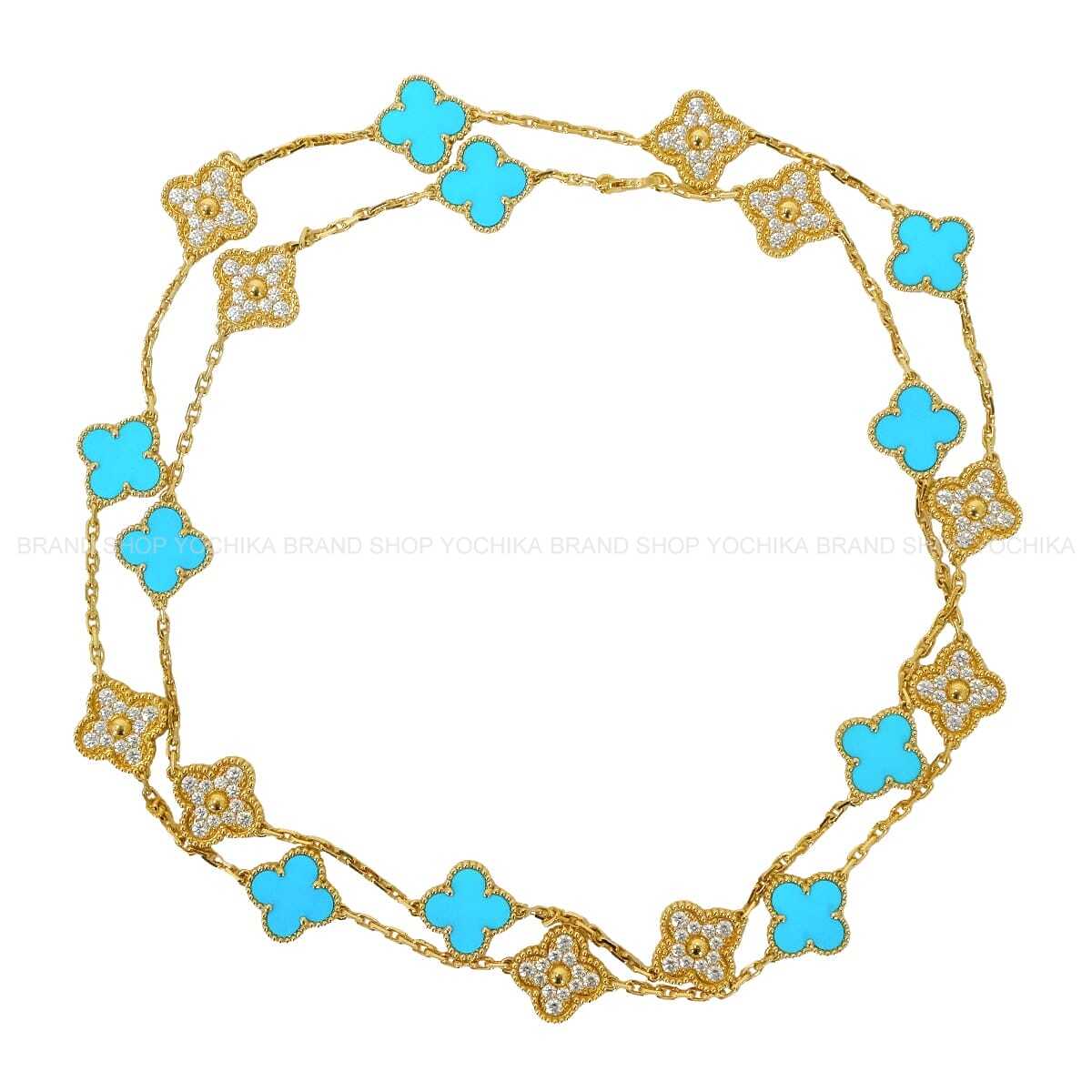 [Pre-loved] Van Cleef & Arpels necklace Vintage Alhambra 20 motif Turquoise K18YG/Pave Diamonds VCARP2V200[LIKE NEW][Authentic]