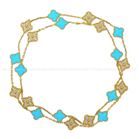 [Pre-loved] Van Cleef & Arpels necklace Vintage Alhambra 20 motif Turquoise K18YG/Pave Diamonds VCARP2V200[LIKE NEW][Authentic]