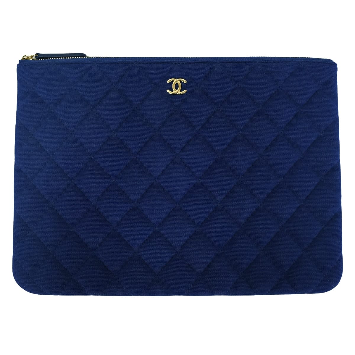 CHANEL Clutch bag Matelasse Coco Mark Flat ポーチ Navy/Green Cotton Gold HW A82545[EXCELLENT][Authentic]