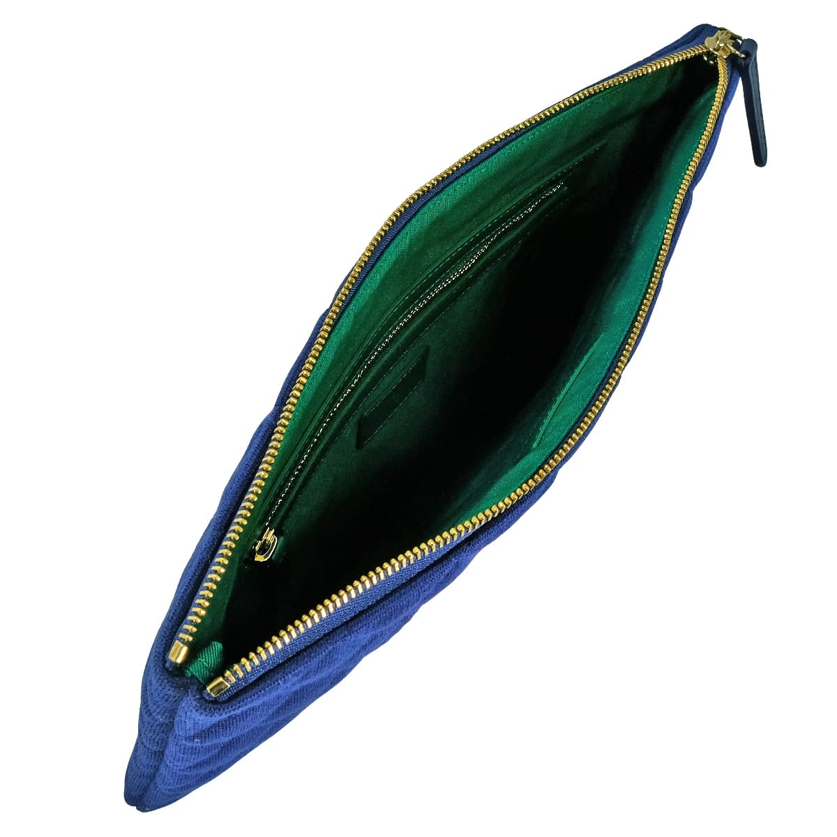 CHANEL Clutch bag Matelasse Coco Mark Flat ポーチ Navy/Green Cotton Gold HW A82545[EXCELLENT][Authentic]