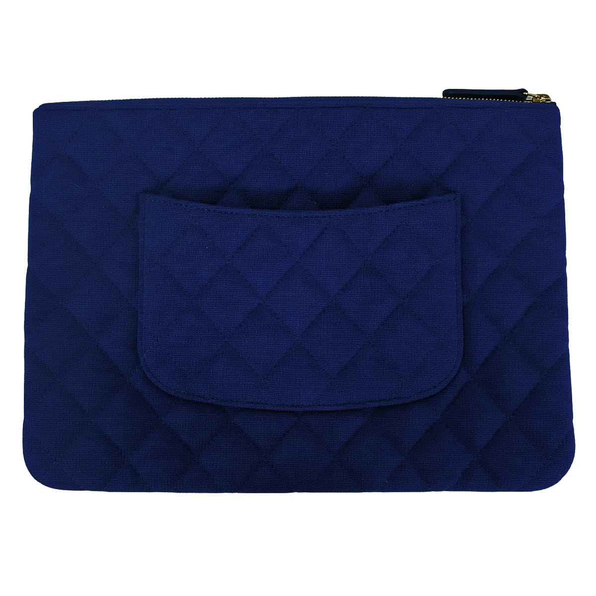 CHANEL Clutch bag Matelasse Coco Mark Flat ポーチ Navy/Green Cotton Gold HW A82545[EXCELLENT][Authentic]