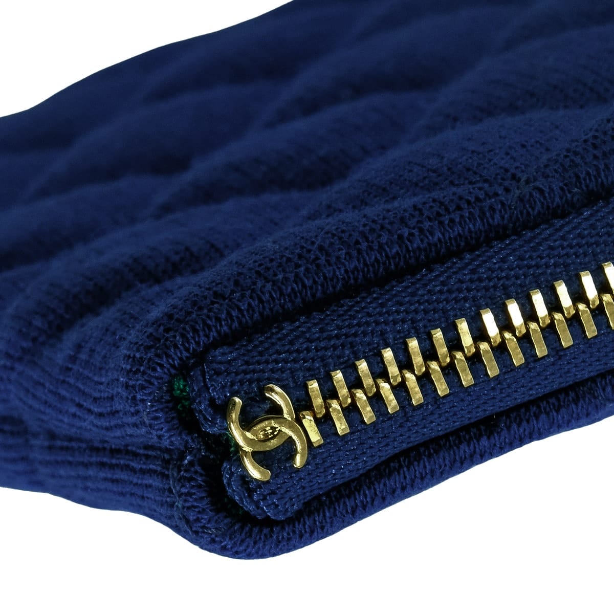CHANEL Clutch bag Matelasse Coco Mark Flat ポーチ Navy/Green Cotton Gold HW A82545[EXCELLENT][Authentic]