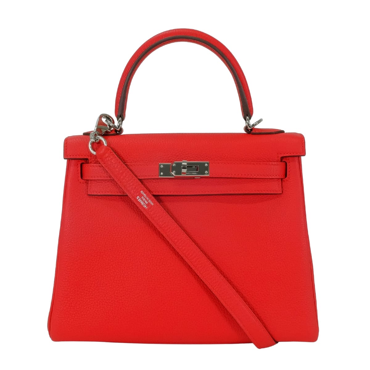 HERMES Shoulder bag Kelly25 Retourne Rouge Radieux Veau Togo Silver HW Stamp K[EXCELLENT][Authentic]
