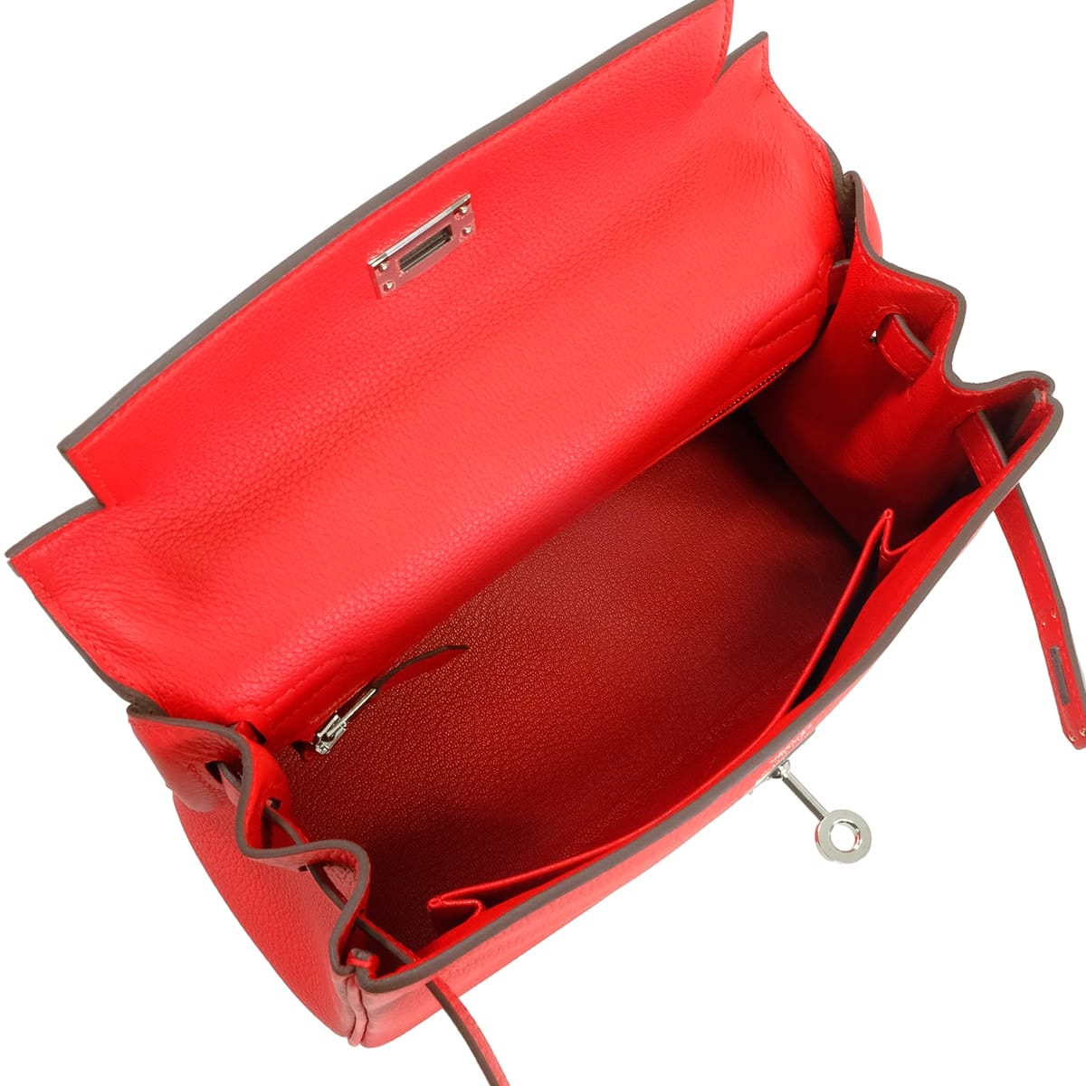 HERMES Shoulder bag Kelly25 Retourne Rouge Radieux Veau Togo Silver HW Stamp K[EXCELLENT][Authentic]