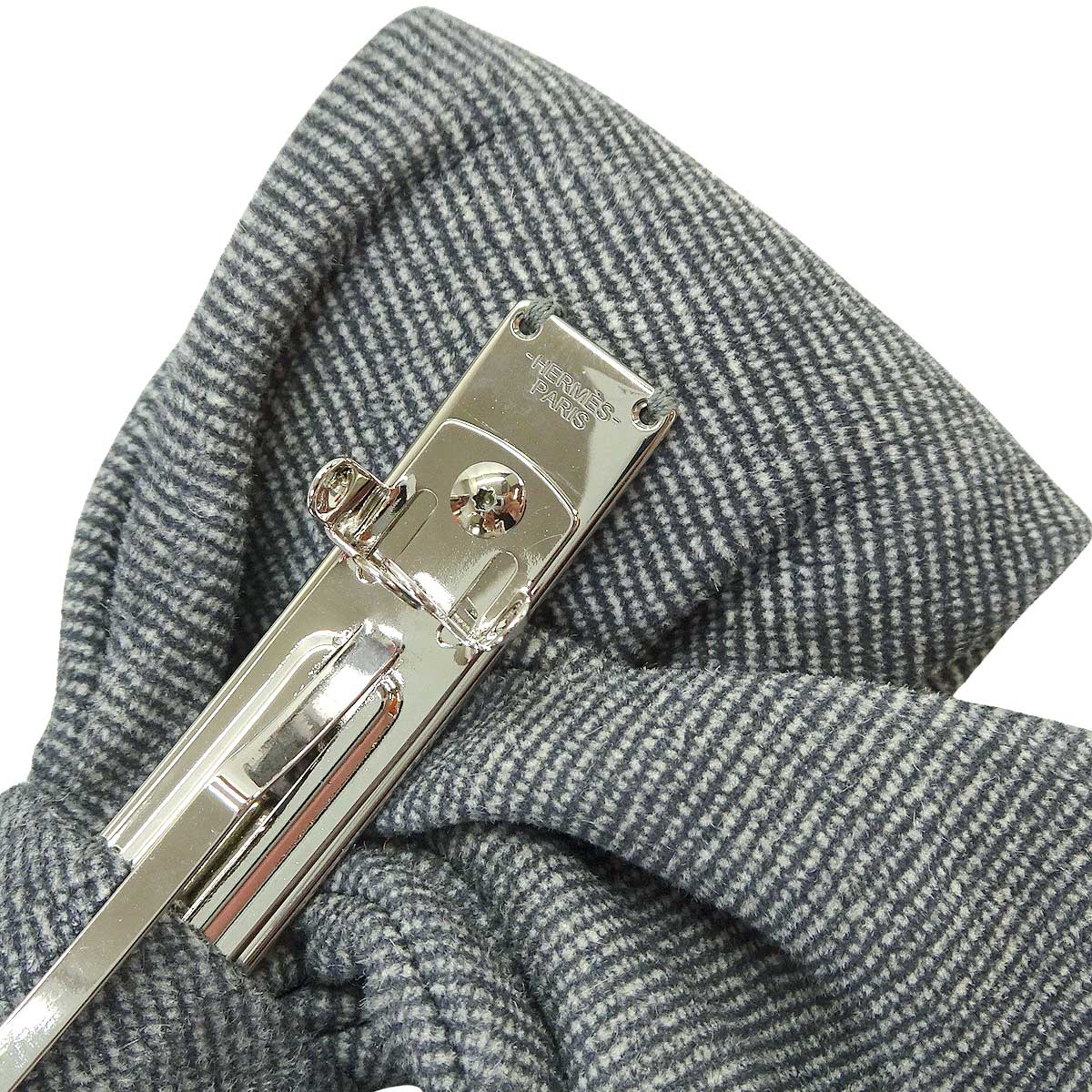 HERMES barretter Karma Twill Crude cell included Noir (Black) Denim print /Suede Lambskin Silver HW[EXCELLENT][Authentic]