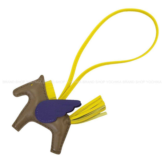 HERMES bag charm Rodeo Pegasus PM Etoupe/Jaune de Naples/Purple Agneau Milo/Veau Swift Stamp G[BRAND NEW][Authentic]