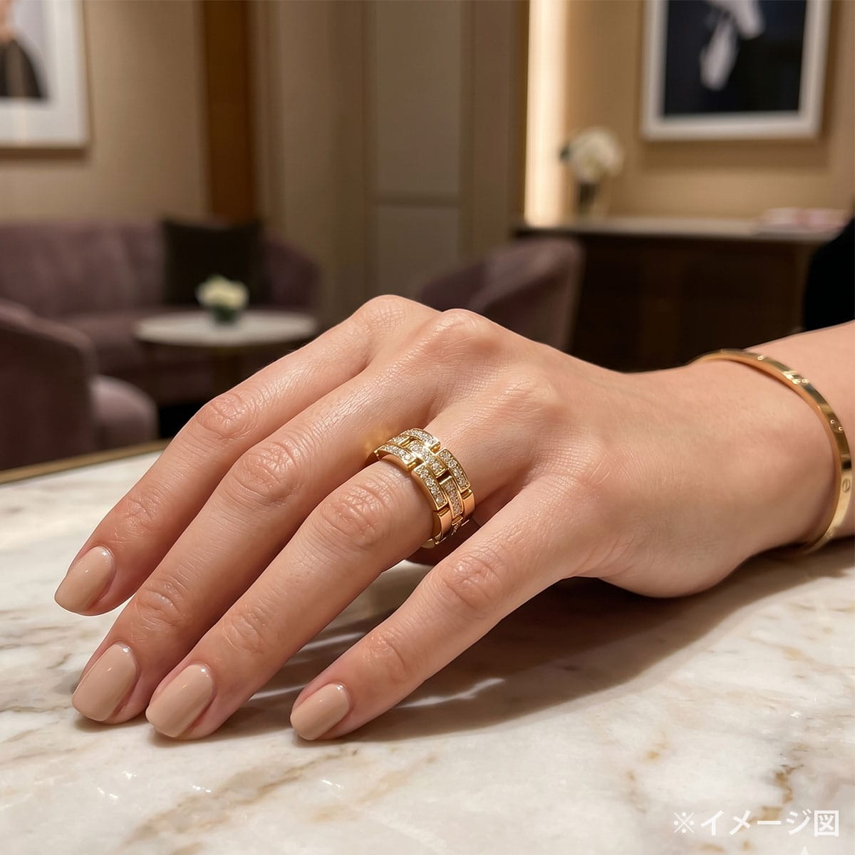 [Pre-loved] CARTIER ring 3-Row Semi-Pavé Mayon PanthèrePink Gold K18PG/Diamond #53[USED SA][Authentic]