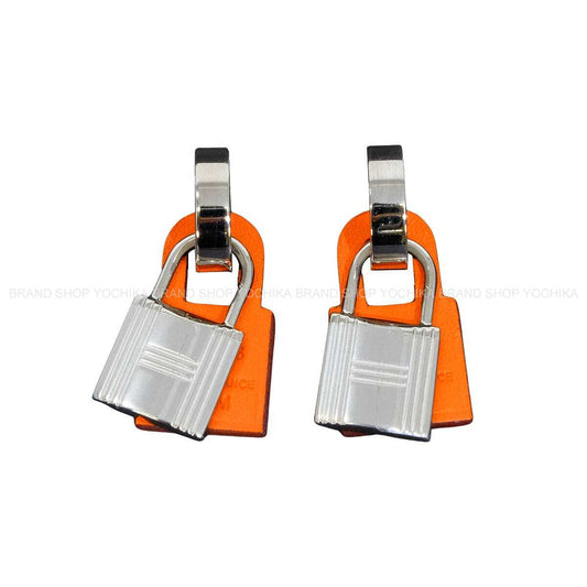 [Pre-loved] HERMES pierced earring O'Kelly Kanade Orange Veau Swift Stamp D[LIKE NEW][Authentic]