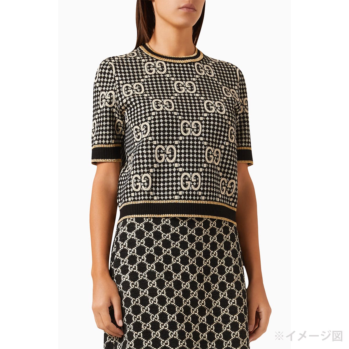 [Pre-loved] 2023AW GUCCI Knit Wool Jacquard Top Knit GG boucle Noir (Black)/Gold/Silver Wool/Reyon/metallic fiber/Cotton #XS 743322 XKC8Y[LIKE NEW][Authentic]