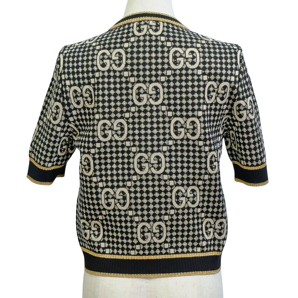 [Pre-loved] 2023AW GUCCI Knit Wool Jacquard Top Knit GG boucle Noir (Black)/Gold/Silver Wool/Reyon/metallic fiber/Cotton #XS 743322 XKC8Y[LIKE NEW][Authentic]