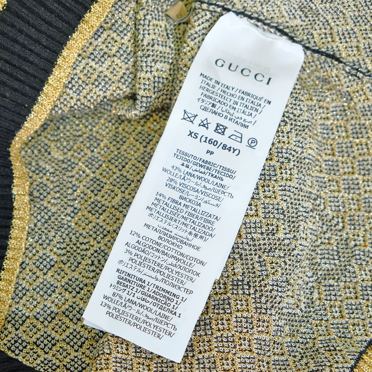 [Pre-loved] 2023AW GUCCI Knit Wool Jacquard Top Knit GG boucle Noir (Black)/Gold/Silver Wool/Reyon/metallic fiber/Cotton #XS 743322 XKC8Y[LIKE NEW][Authentic]