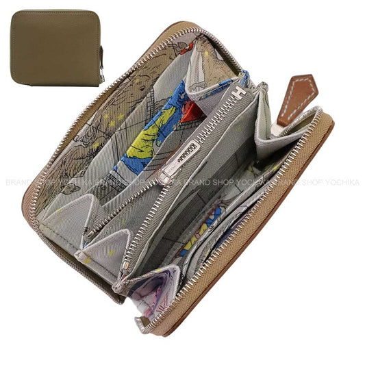HERMES Bi-fold wallet Azap Silk'in Compact Astrologie Nouvelle EtoupePierre/Mykonos Evercolor/Veau Barenia Silver HW Stamp K[BRAND NEW][Authentic]