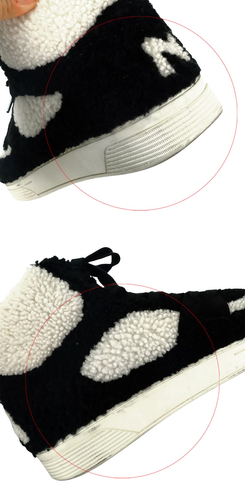 [Pre-loved] CHANEL sneakers High top Coco Mark Bicolor Mouton Boa Ivory/Noir (Black) Mouton/Leather #40 G35194[USED A][Authentic]
