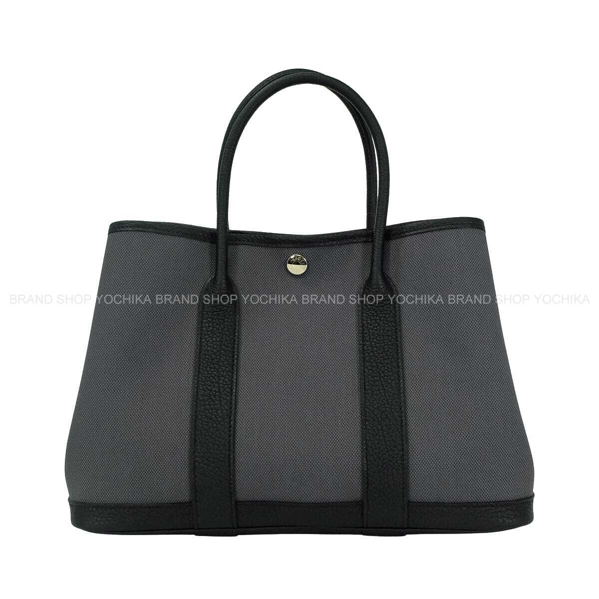 HERMES tote bag Garden Party 30 TPM Ardoise/Noir (Black) Toile officier/Veau Negonda Silver HW Stamp K[BRAND NEW][Authentic]