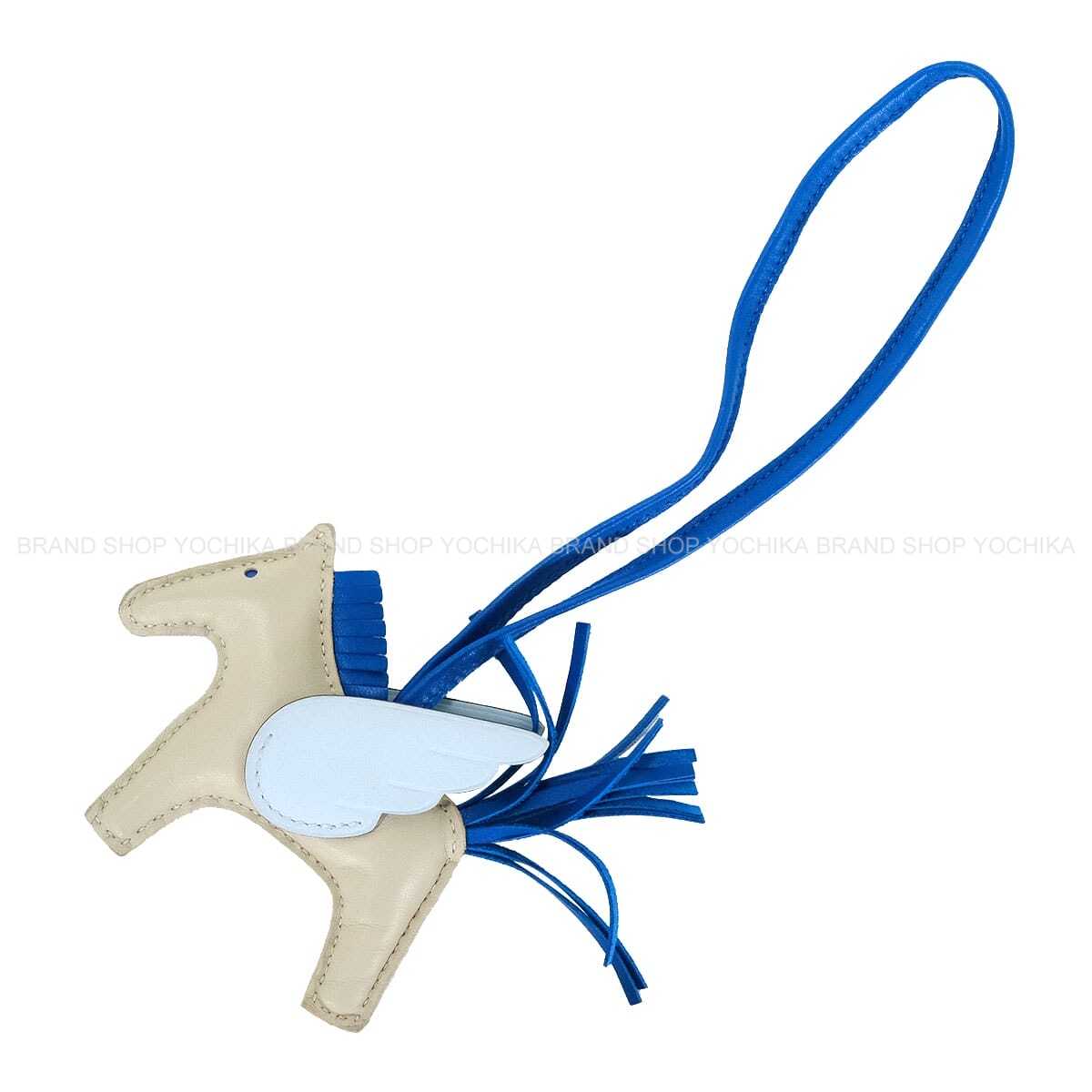 [Pre-loved] HERMES bag charm Rodeo Pegasus PM Craie/Bleu France/Blue brume Agneau Milo/Veau Swift Stamp W[LIKE NEW][Authentic]