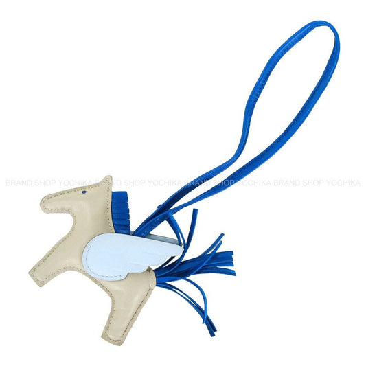 [Pre-loved] HERMES bag charm Rodeo Pegasus PM Craie/Bleu France/Blue brume Agneau Milo/Veau Swift Stamp W[LIKE NEW][Authentic]