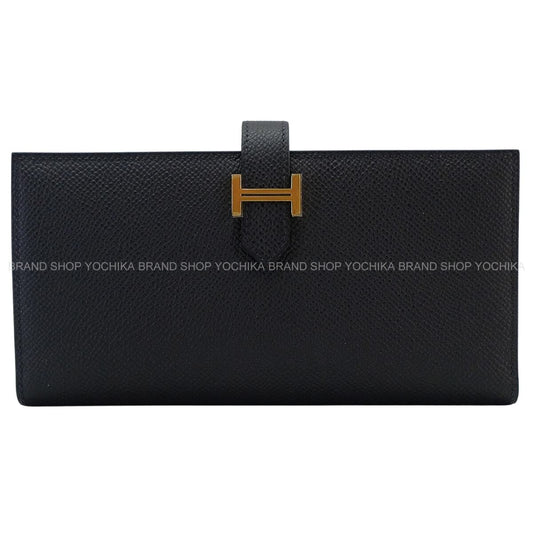 HERMES long wallet Bearn Soufflet Noir (Black) Veau Epsom Gold HW Stamp K[BRAND NEW][Authentic]