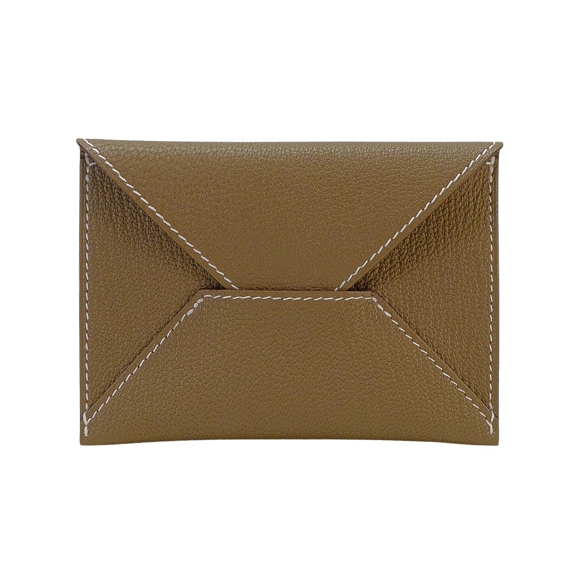HERMES card holder Enveloppe MM Etoupe Chevre Mysore Stamp K H032790CA18[EXCELLENT][Authentic]