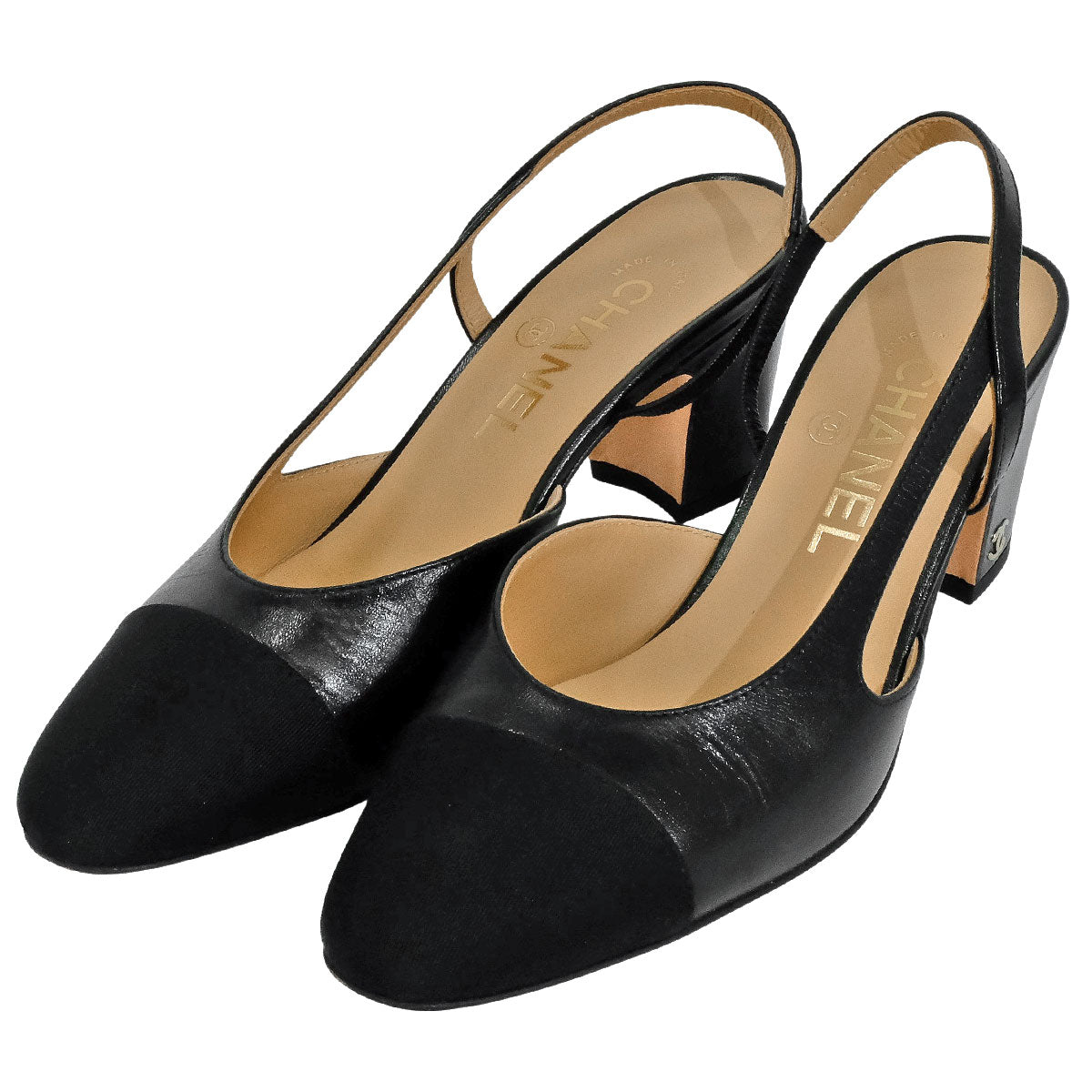 [Pre-loved] CHANEL pumps Slingback Shoes Noir (Black) Goatskin Grosgrain #36 1/2 Gold HW G31318[LIKE NEW][Authentic]