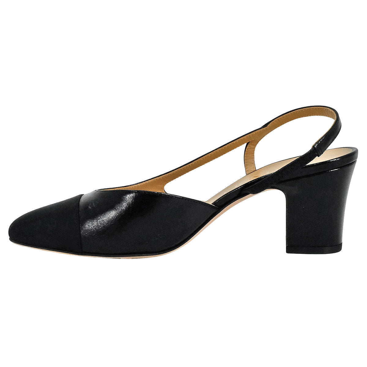 [Pre-loved] CHANEL pumps Slingback Shoes Noir (Black) Goatskin Grosgrain #36 1/2 Gold HW G31318[LIKE NEW][Authentic]