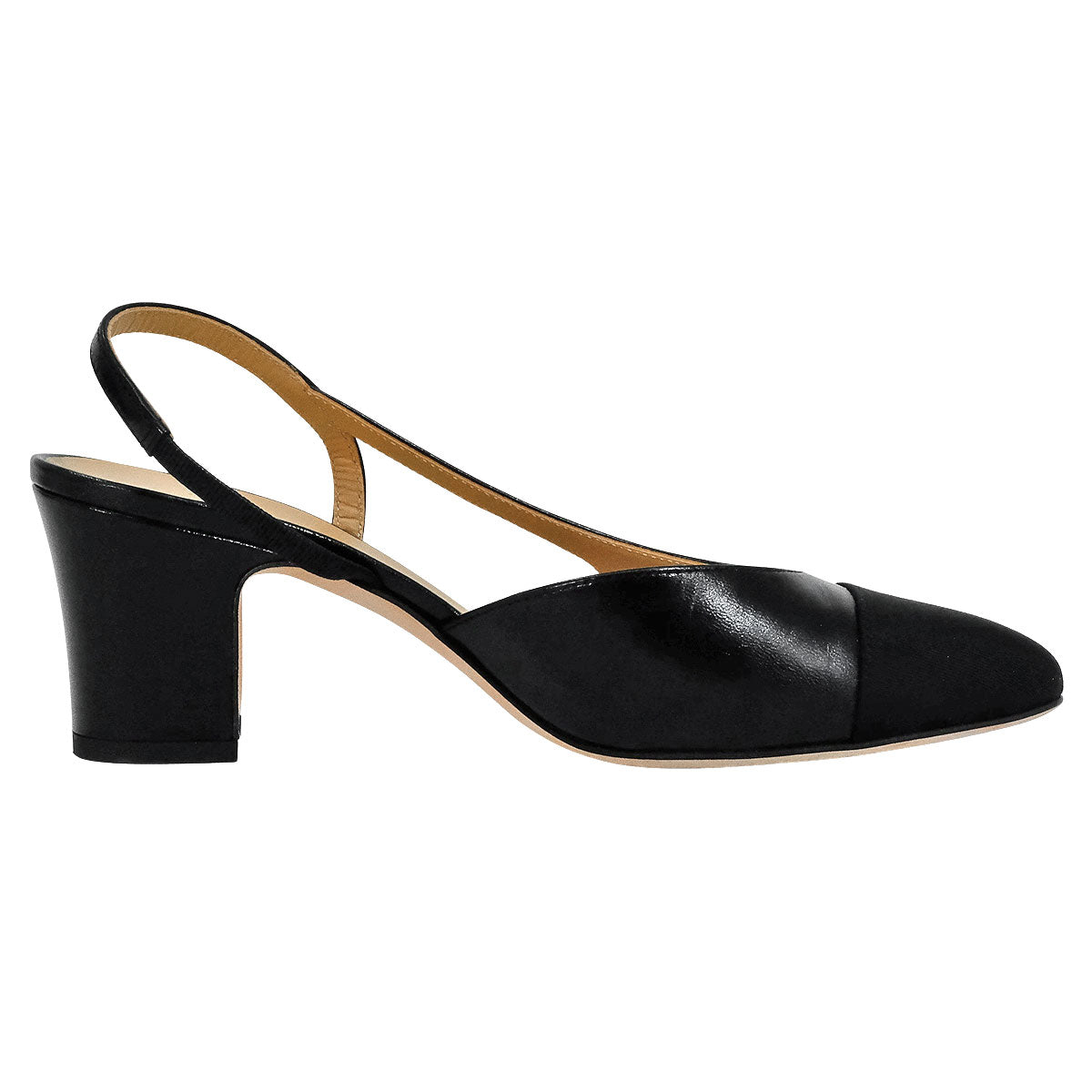 [Pre-loved] CHANEL pumps Slingback Shoes Noir (Black) Goatskin Grosgrain #36 1/2 Gold HW G31318[LIKE NEW][Authentic]
