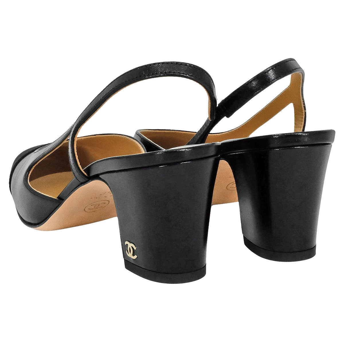 [Pre-loved] CHANEL pumps Slingback Shoes Noir (Black) Goatskin Grosgrain #36 1/2 Gold HW G31318[LIKE NEW][Authentic]