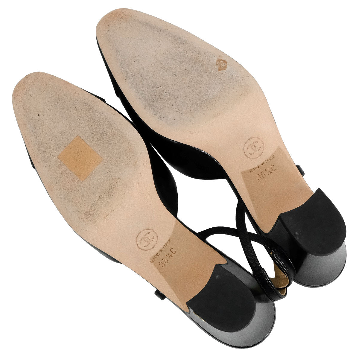 [Pre-loved] CHANEL pumps Slingback Shoes Noir (Black) Goatskin Grosgrain #36 1/2 Gold HW G31318[LIKE NEW][Authentic]