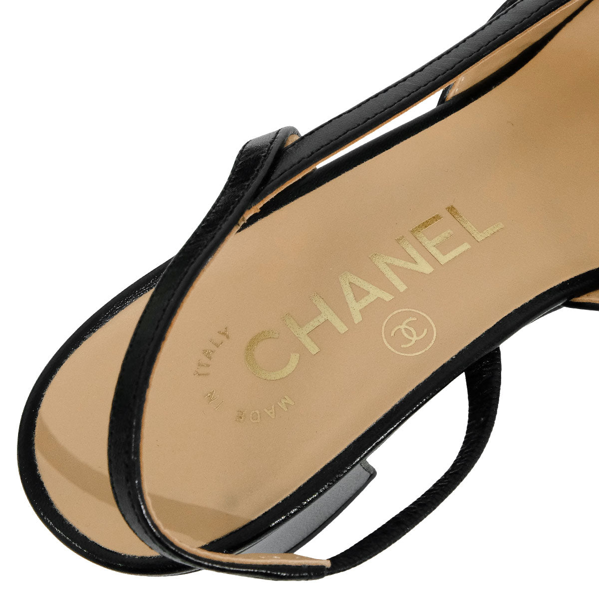 [Pre-loved] CHANEL pumps Slingback Shoes Noir (Black) Goatskin Grosgrain #36 1/2 Gold HW G31318[LIKE NEW][Authentic]