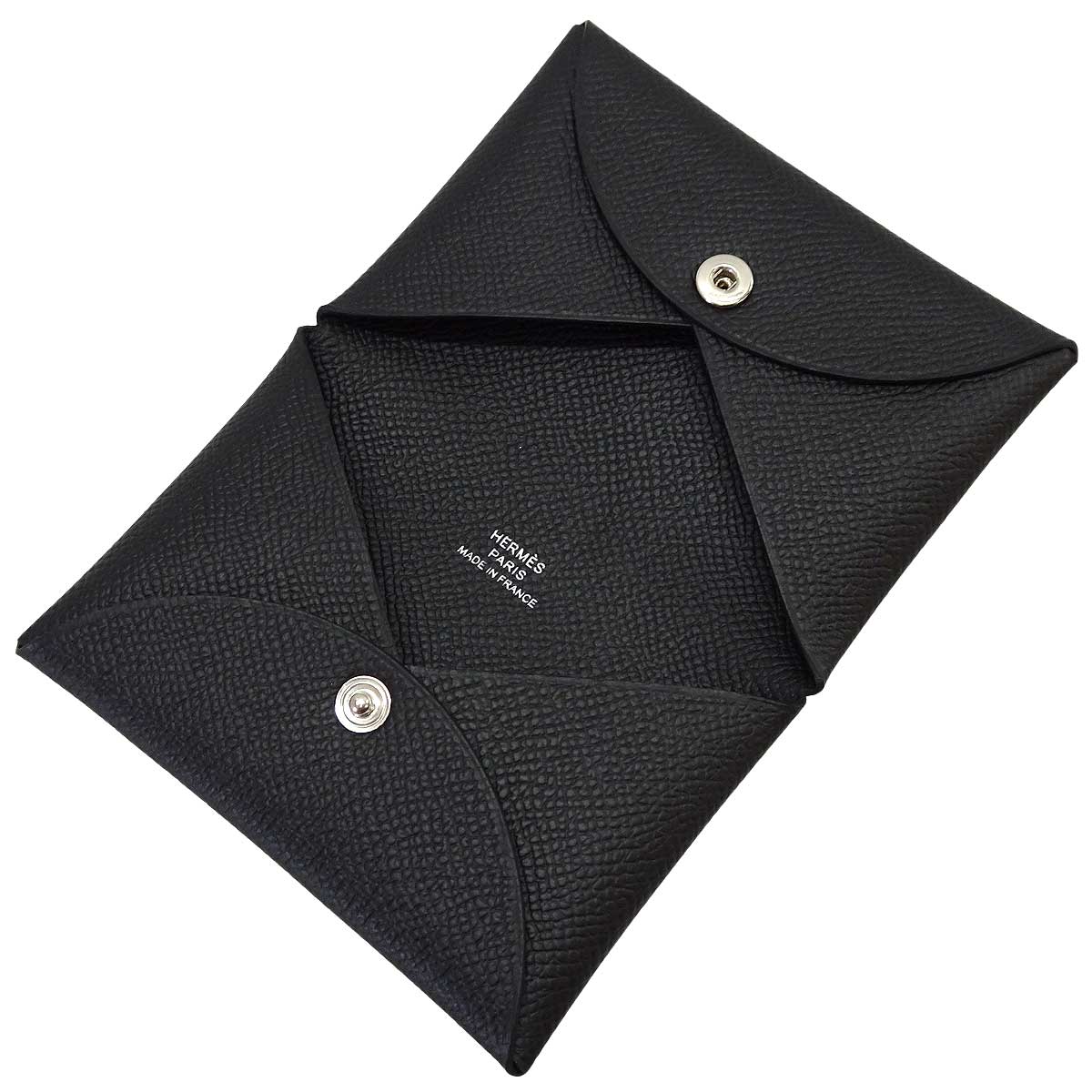 HERMES card holder Calvi Noir (Black) Veau Epsom Silver HW Stamp W[EXCELLENT][Authentic]