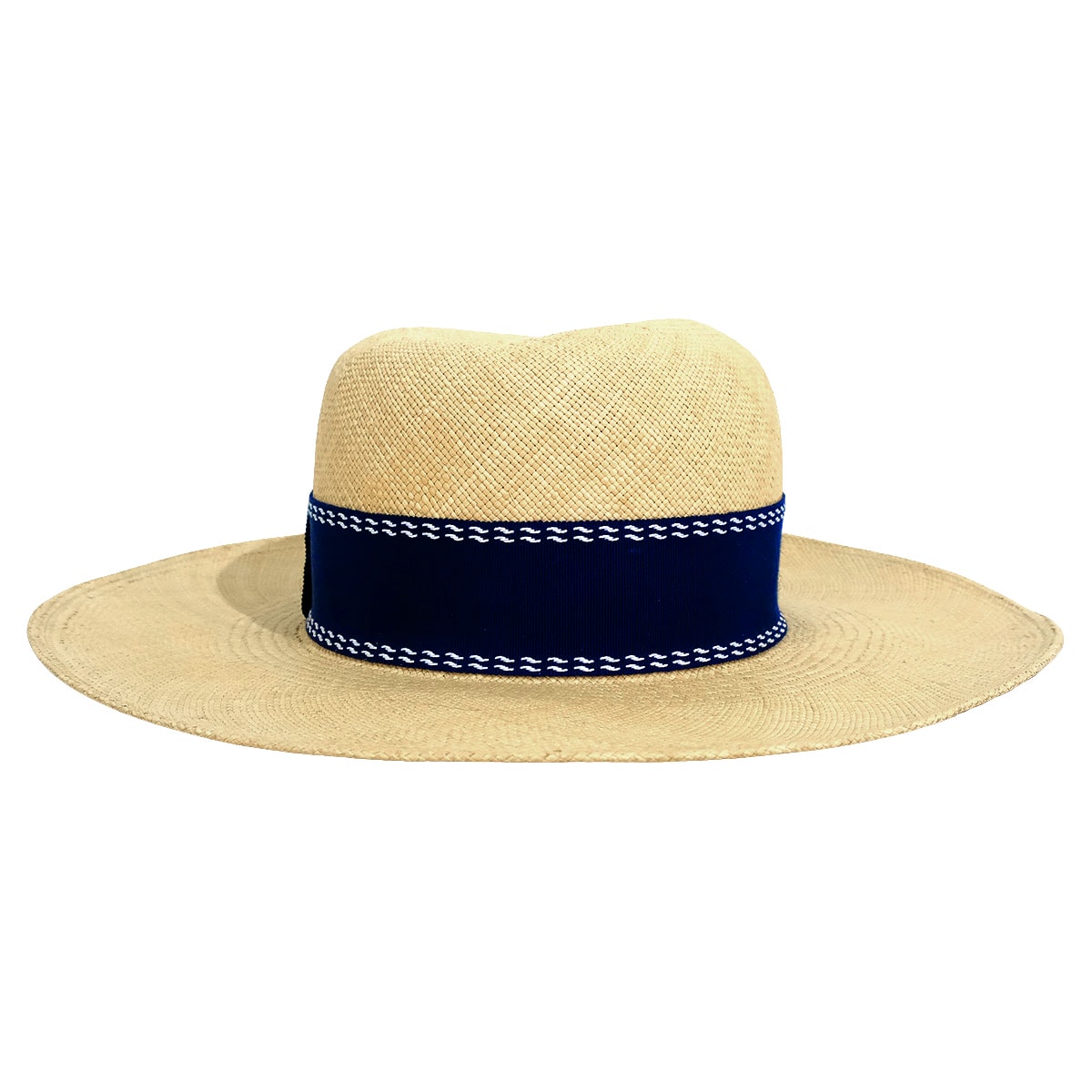 [Pre-loved] HERMES Straw Hat Trinidad Logo Embroidered Ribbon #58 Beige/Navy Straw/Cotton/Rayon/Polyester[LIKE NEW][Authentic]