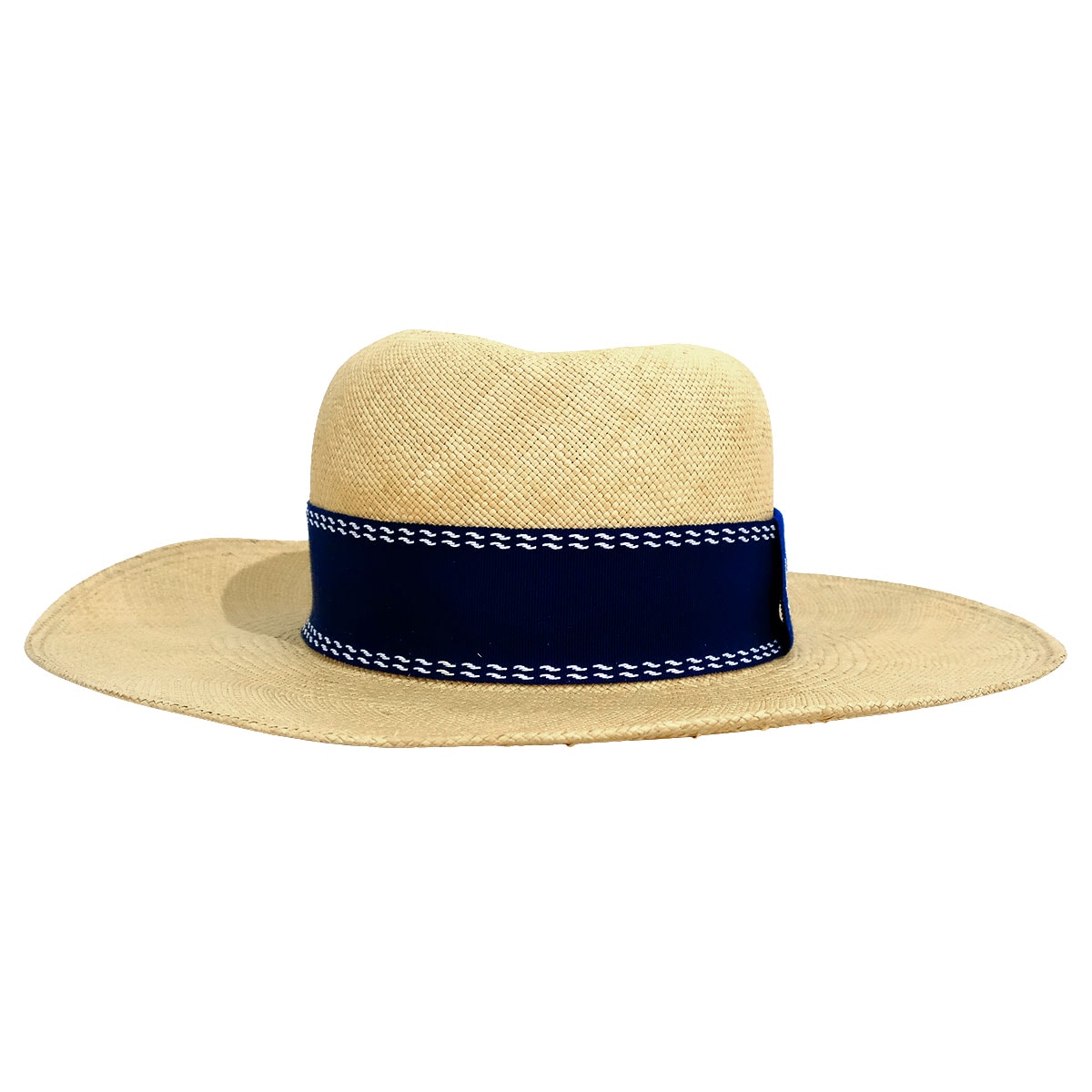 [Pre-loved] HERMES Straw Hat Trinidad Logo Embroidered Ribbon #58 Beige/Navy Straw/Cotton/Rayon/Polyester[LIKE NEW][Authentic]