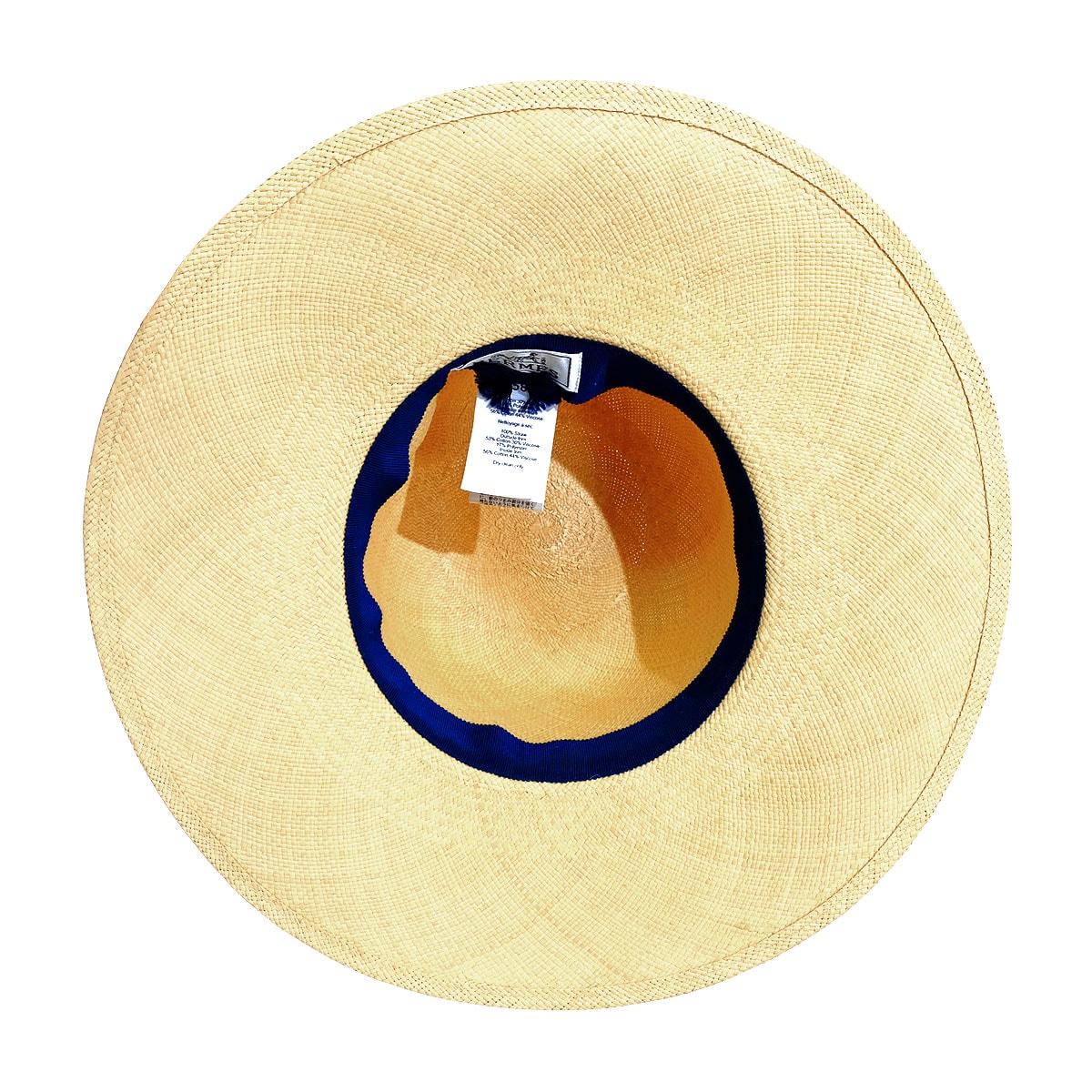 [Pre-loved] HERMES Straw Hat Trinidad Logo Embroidered Ribbon #58 Beige/Navy Straw/Cotton/Rayon/Polyester[LIKE NEW][Authentic]