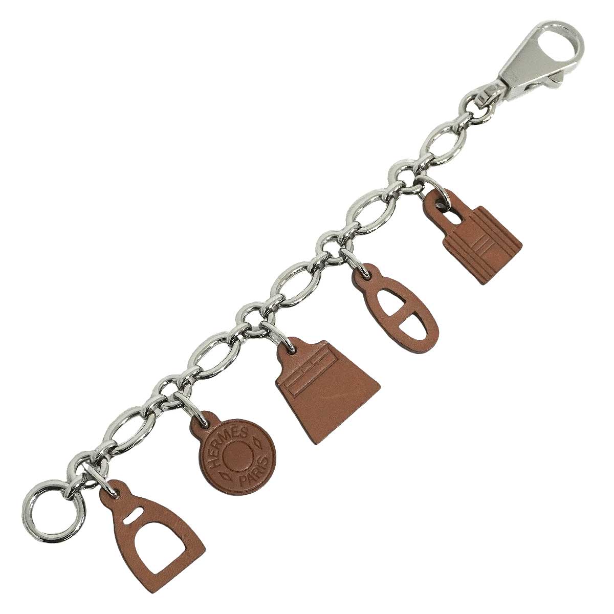 [Pre-loved] HERMES bag charm Key chain Amulettes 5 Fauve Silver plated/Veau Barenia[LIKE NEW][Authentic]