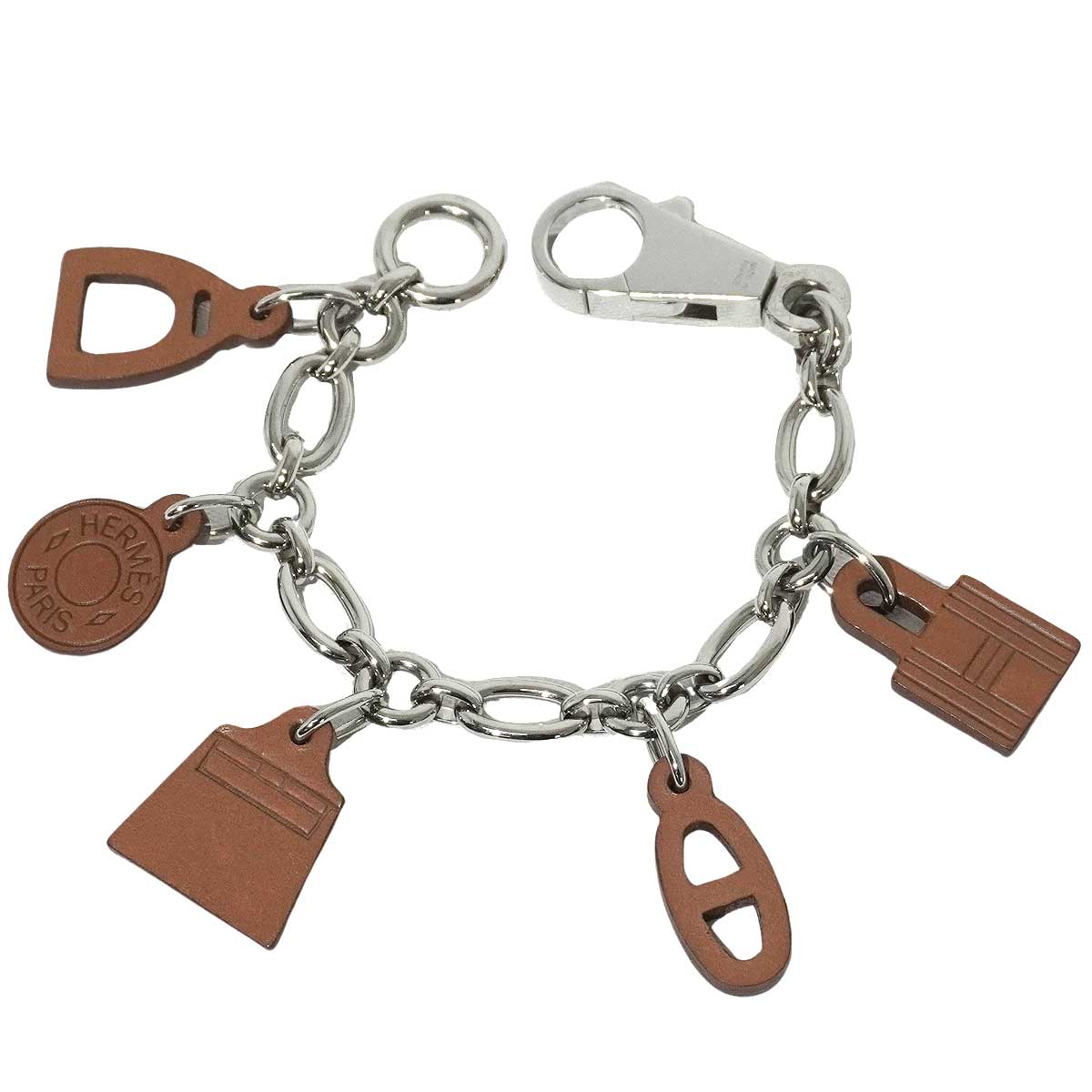 [Pre-loved] HERMES bag charm Key chain Amulettes 5 Fauve Silver plated/Veau Barenia[LIKE NEW][Authentic]