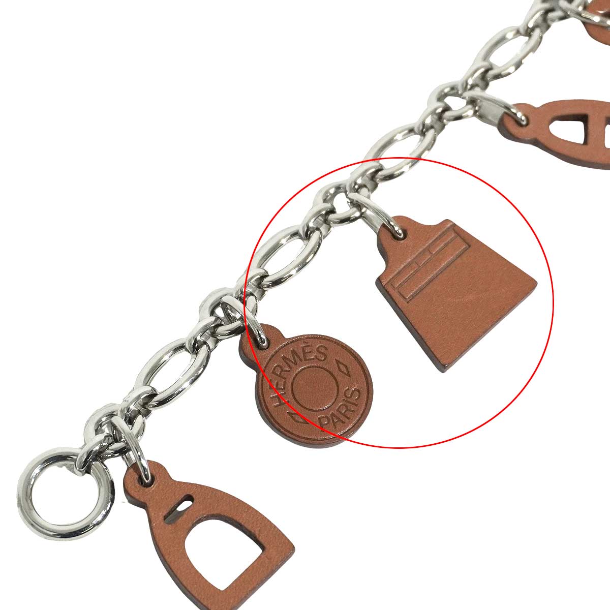 [Pre-loved] HERMES bag charm Key chain Amulettes 5 Fauve Silver plated/Veau Barenia[LIKE NEW][Authentic]