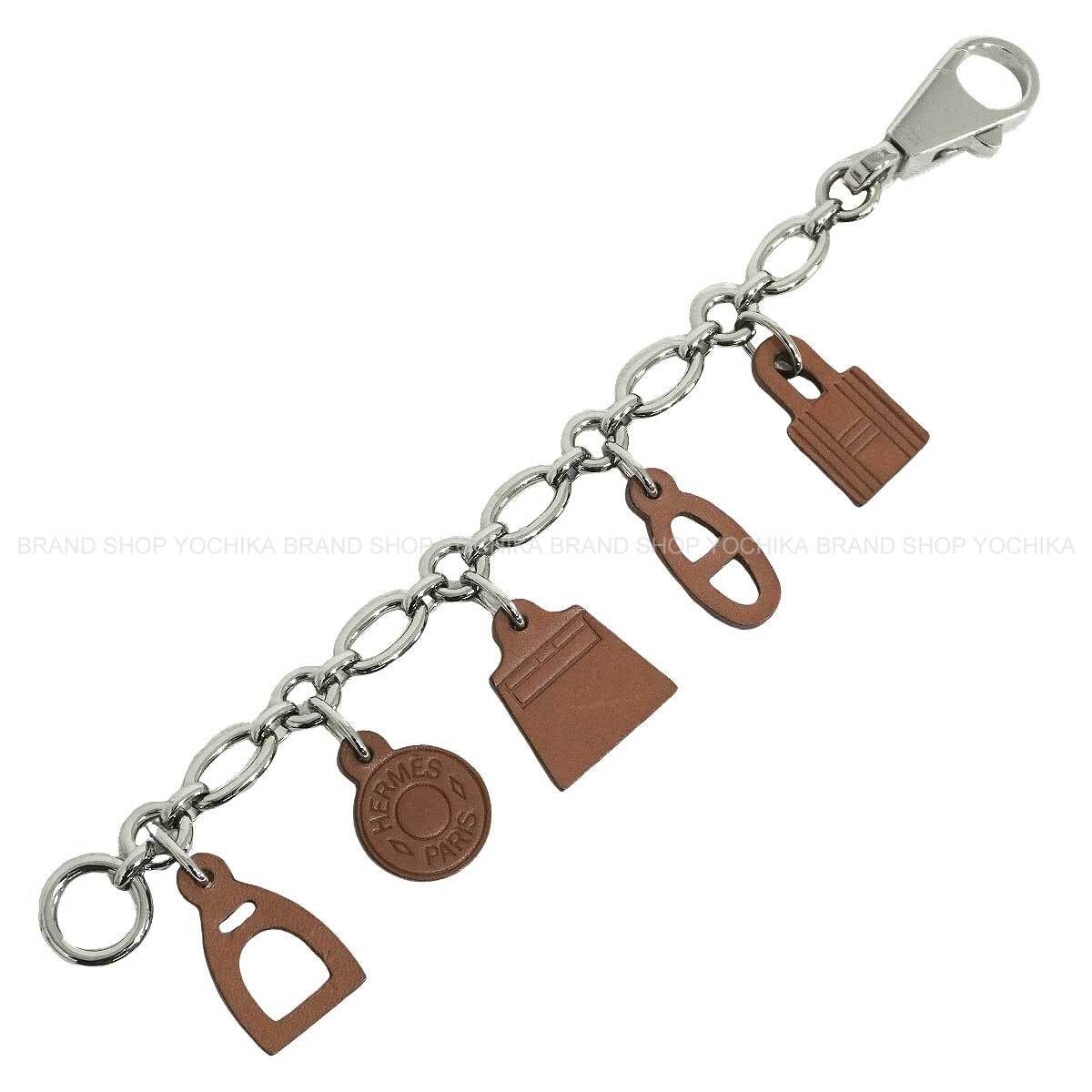 [Pre-loved] HERMES bag charm Key chain Amulettes 5 Fauve Silver plated/Veau Barenia[LIKE NEW][Authentic]
