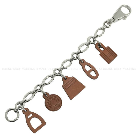 [Pre-loved] HERMES bag charm Key chain Amulettes 5 Fauve Silver plated/Veau Barenia[LIKE NEW][Authentic]