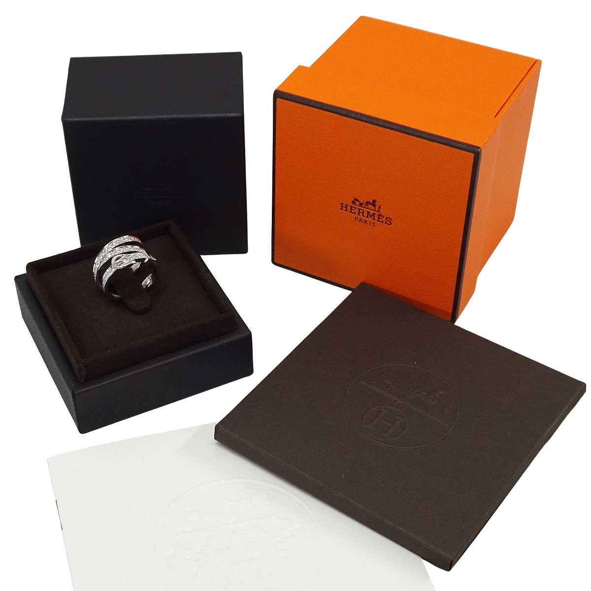 HERMES ring Etriviere GM Silver K18WG/Diamond #52 H124606B[EXCELLENT][Authentic]