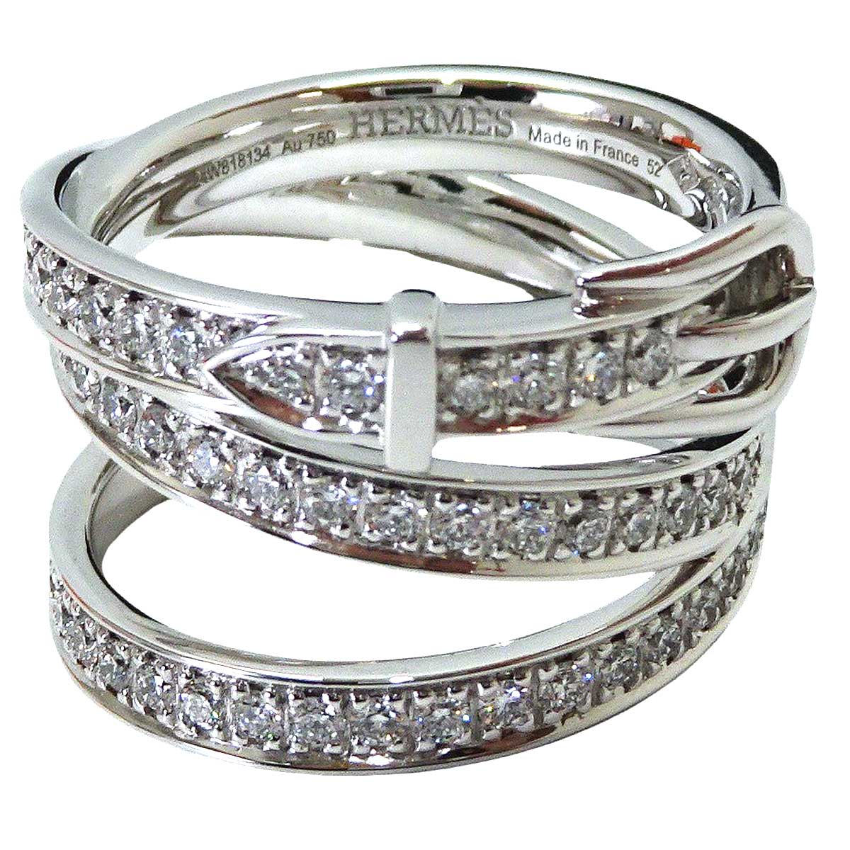 HERMES ring Etriviere GM Silver K18WG/Diamond #52 H124606B[EXCELLENT][Authentic]