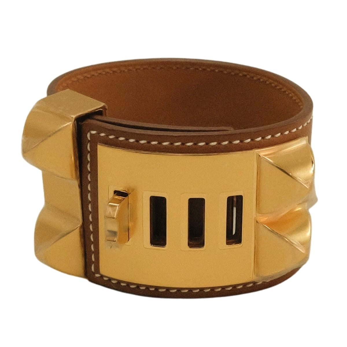 HERMES bracelet Collier de Chien #T2 Fauve Veau Barenia Gold HW Stamp K[BRAND NEW][Authentic]
