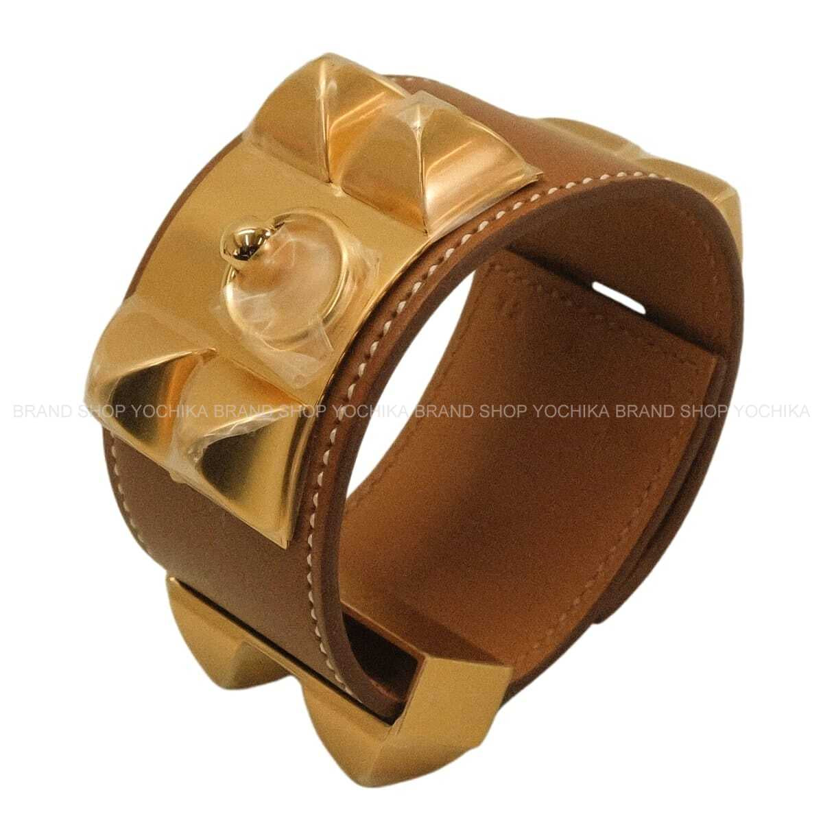 HERMES bracelet Collier de Chien #T2 Fauve Veau Barenia Gold HW Stamp K[BRAND NEW][Authentic]